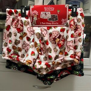 Strawberry Shortcake Fuzzy Sleep Shorts 2 Pack Large Pink/Black Multi NWT
